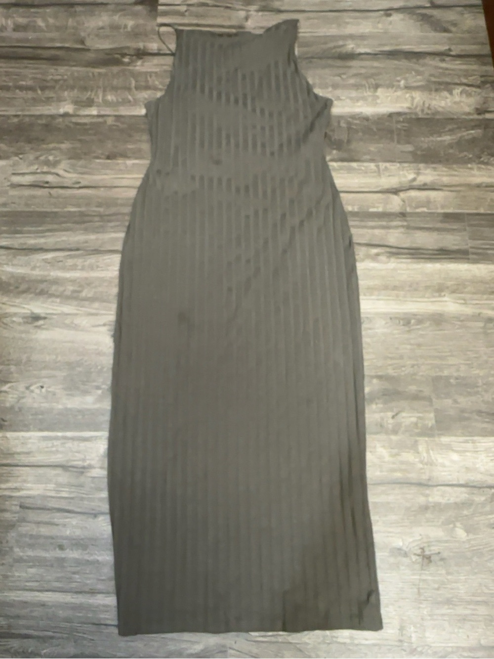 ZARA Olive Ribbed Maxi Slip Dress XL Cotton Stretch Minimalist Chic - Picture 3 of 9